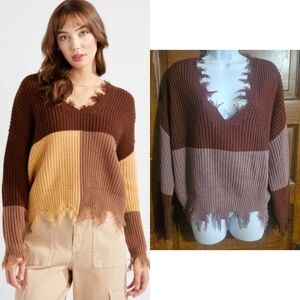 Rue21 Raw Fringe Colorblock Sweater